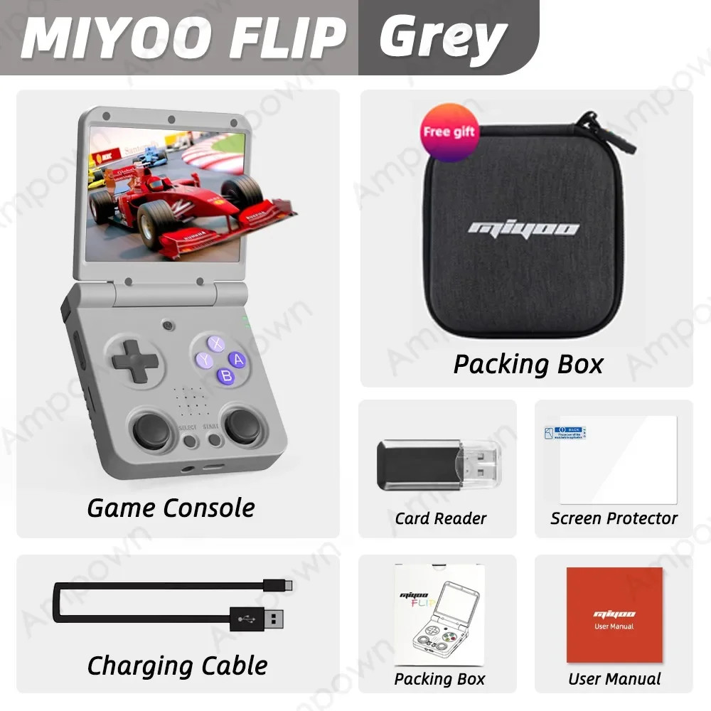 MIYOO FLIP V2 Handheld Game Players 3.5” IPS Screen Linux System Onion OS Video