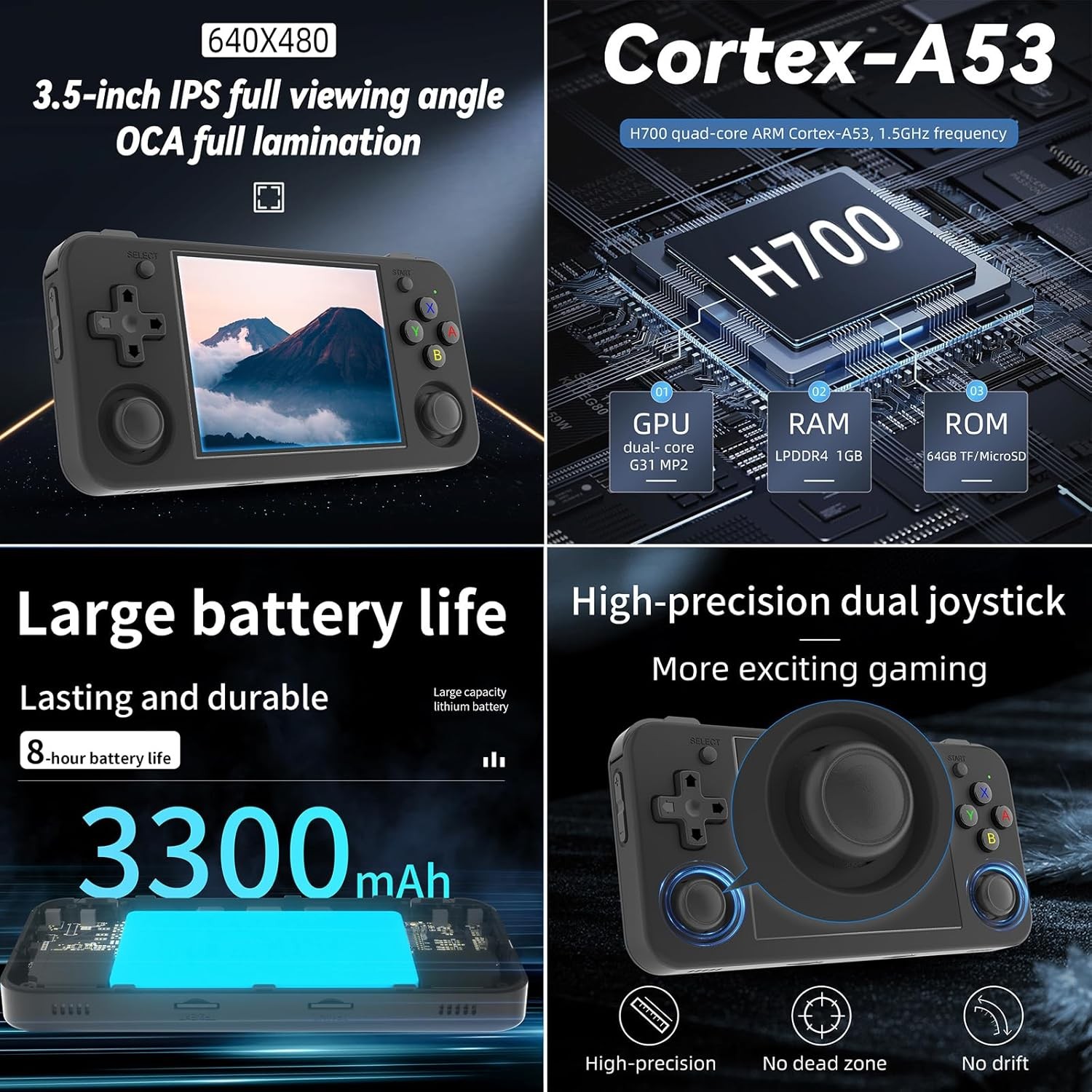 RG35XX HRetro Handheld Game Console 3.5″ IPS 64G TF 3300mAh Linux Black Emulator