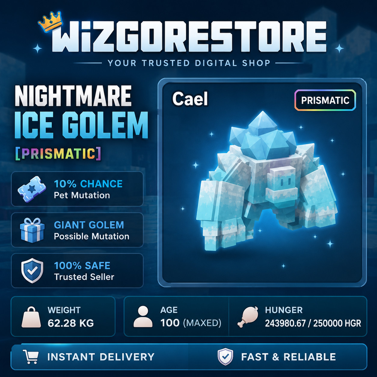 🐾NIGHTMARE ICE GOLEM 60KG+ – Roblox Grow A Garden | FAST | RELIABLE✅
