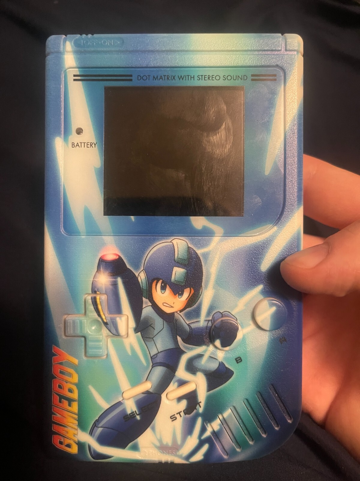 Custom Mega Man Print Nintendo Gameboy with charging cable and 6 games included
