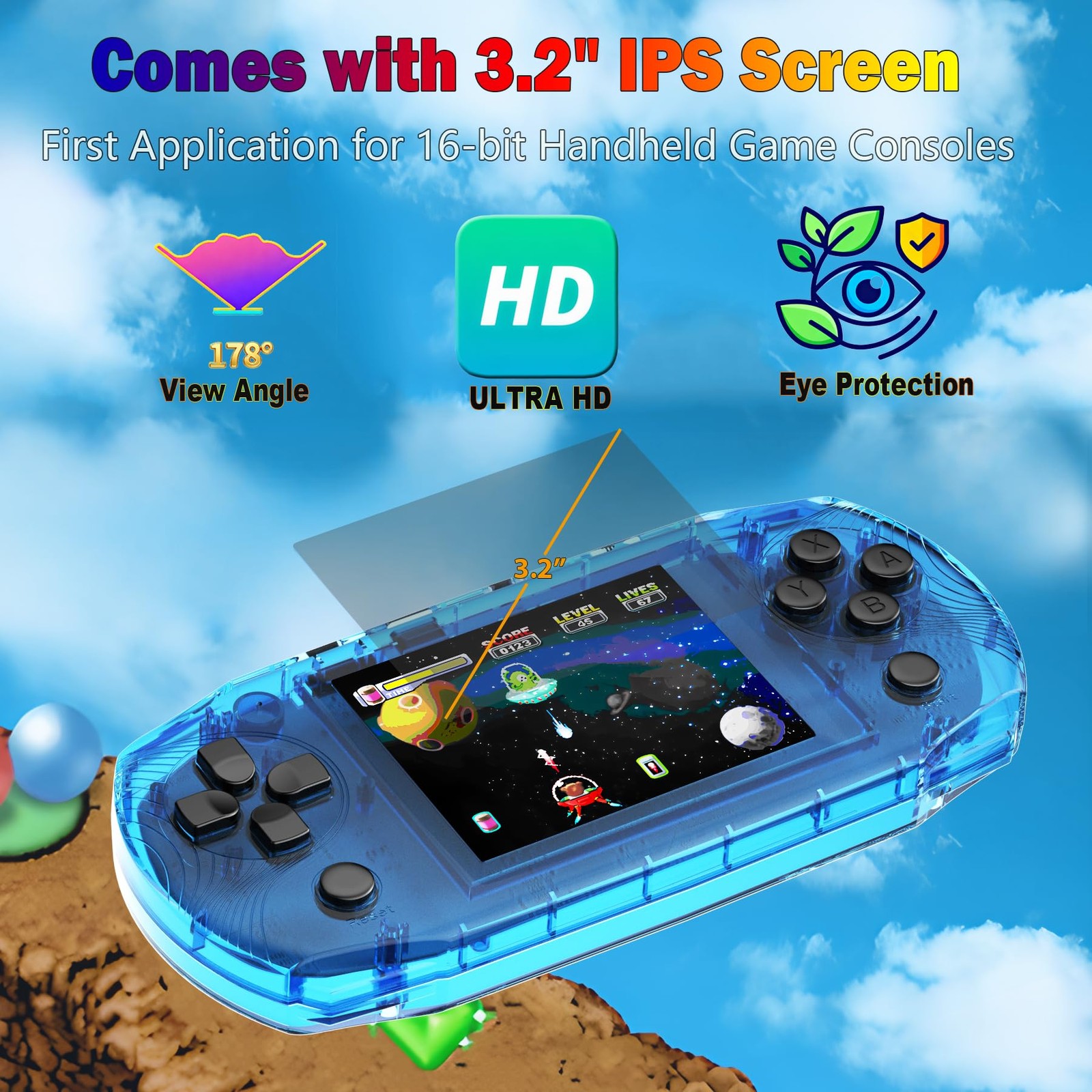 3.2″ IPS Large Screen Handheld Game Console for Kids Preloaded 100 Retro Vide…