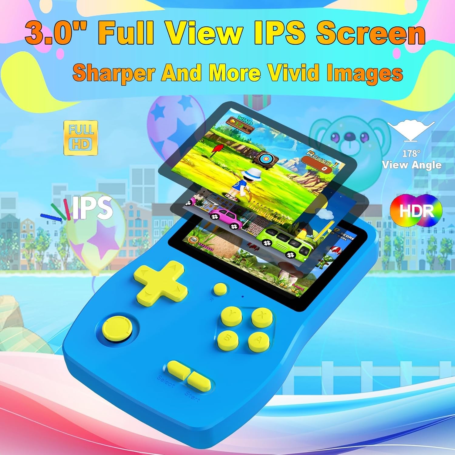 32Bit Kids Handheld Game 139 Retro Games 3.0″ Blue
