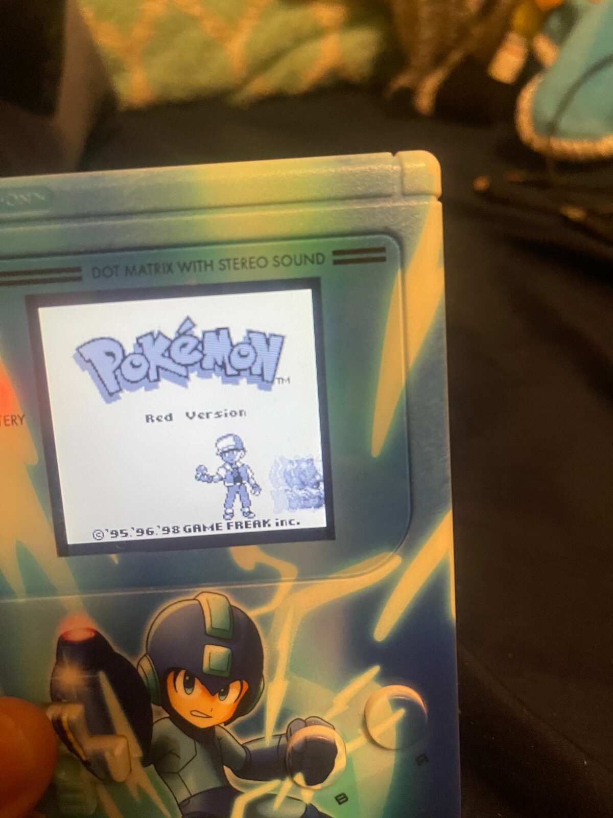 Custom Mega Man Print Nintendo Gameboy with charging cable and 6 games included