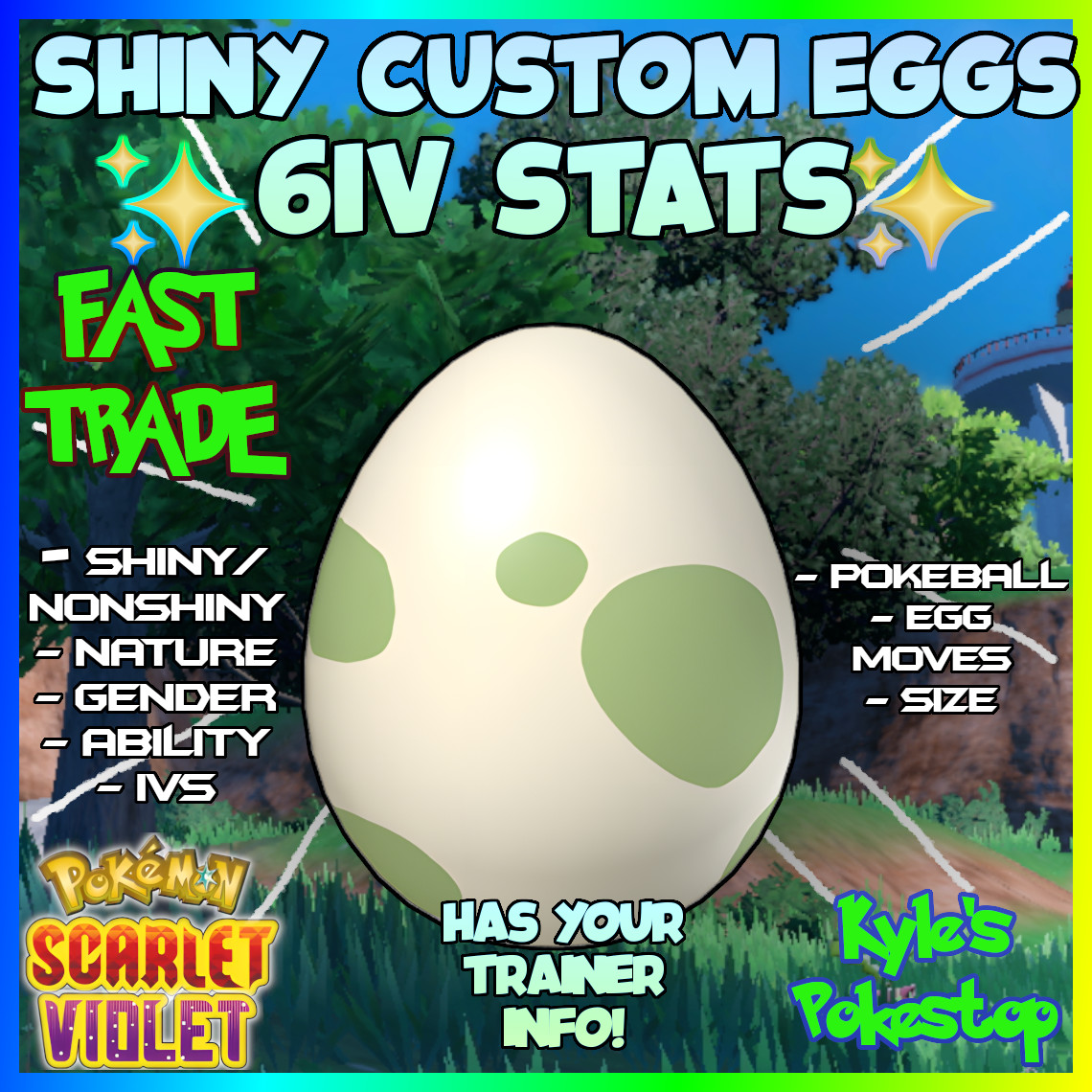 ✨ SHINY CUSTOM EGGS 6IV✨ Indigo Disk Paldea Dex | POKEMON SCARLET AND VIOLET SV