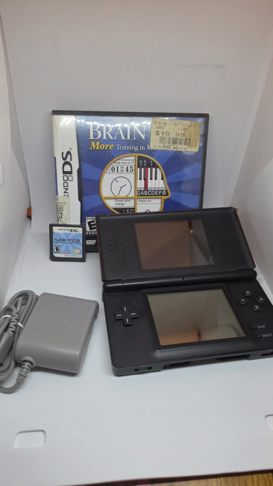 Nintendo DS Lite Crimson Red Console Bundle w/ Charger & 2 Games Tested Working