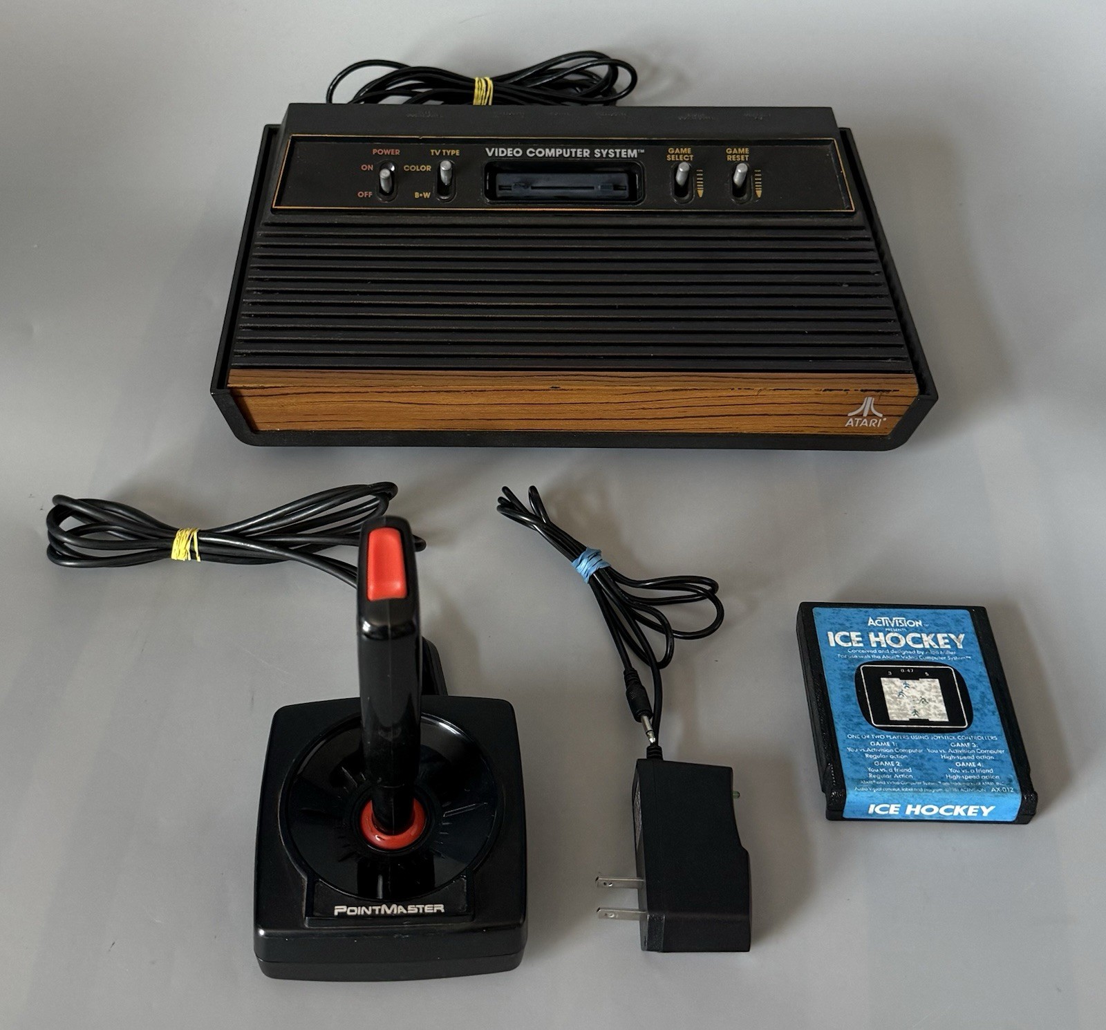 Atari 2600 4-Switch Woodgrain Console — Tested/Working w/ Accessories — See Desc
