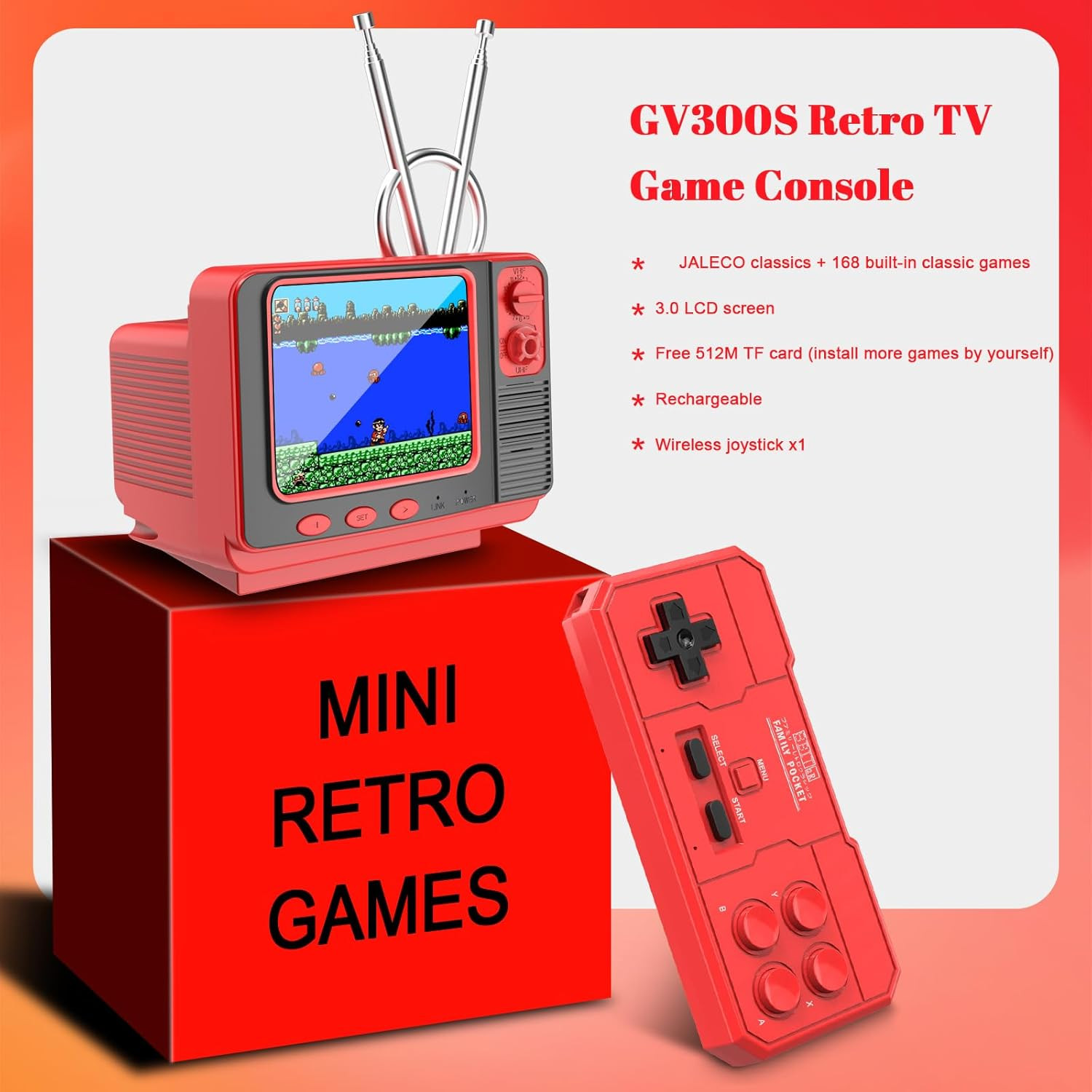 Retro Game Console – JALECO + 168 Classic Games, 2.4G Wireless 2-Player, 3.0 Inc