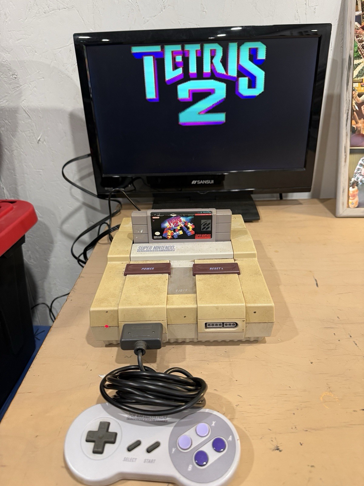 Super Nintendo SNES Console + 1 OEM Controller And Tetris 2 Authentic Tested