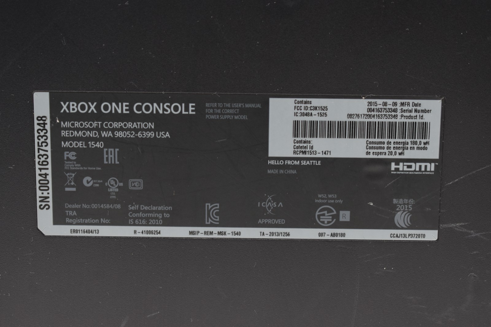Microsoft Xbox One 1TB Console Model 1540 Black Launch Edition Serviced Cleaned