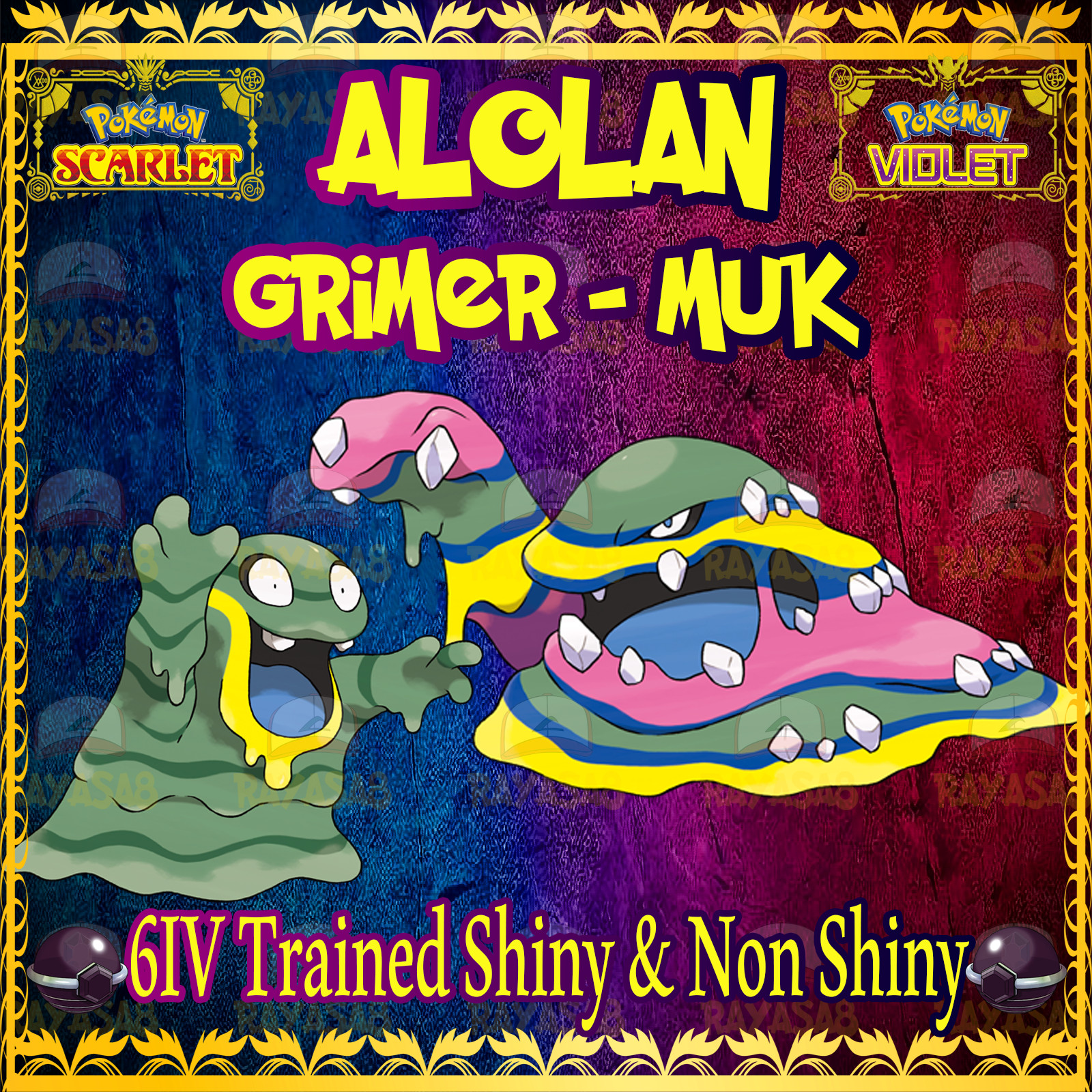 Pokemon Scarlet & Violet Alolan Grimer Muk 6IV Trained 🌟Shiny🌟 & Non Shiny
