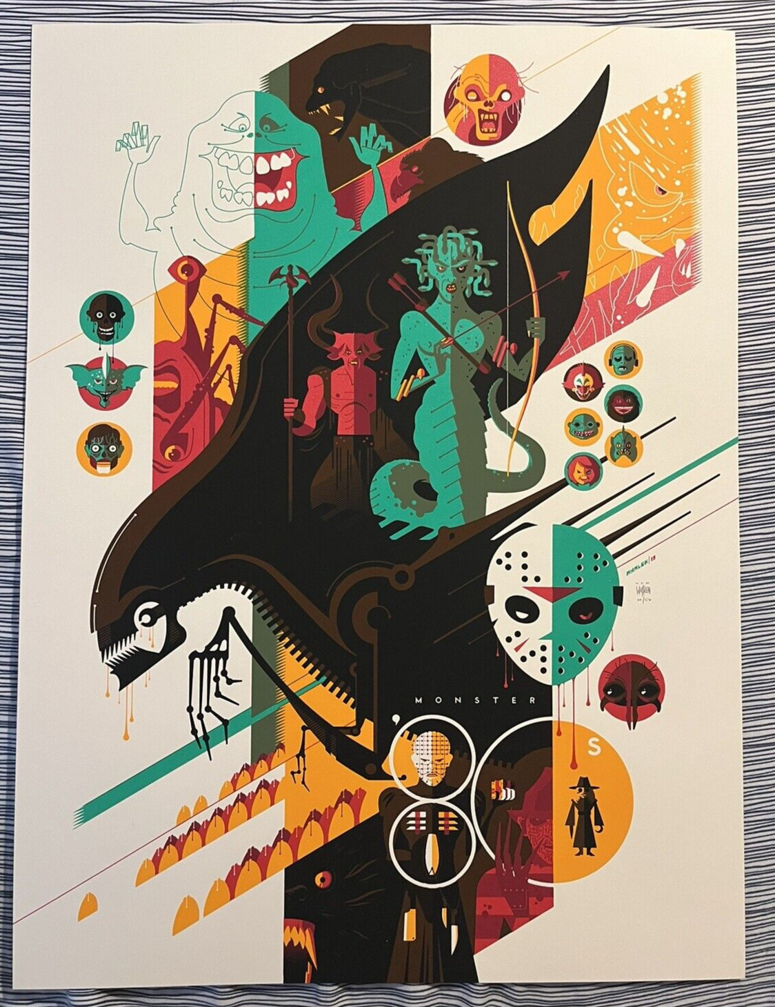 SIGNED Monsters ’80s Tom Whalen Art Print Poster Alien Halloween Jason Gremlins