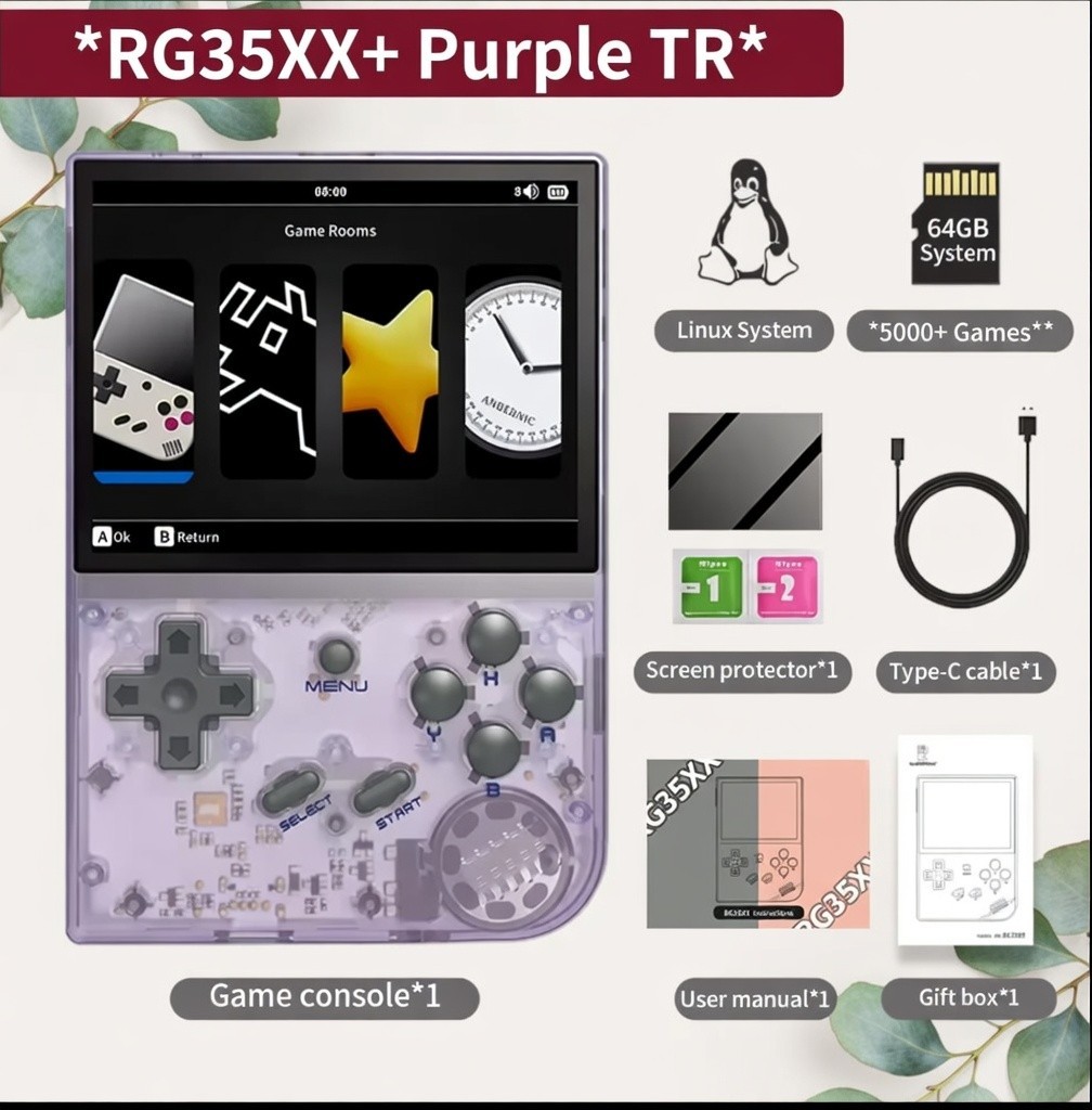 Anbernic RG35XX Plus 64GB Clear Purple Handheld Linux Quad Core Gaming Console