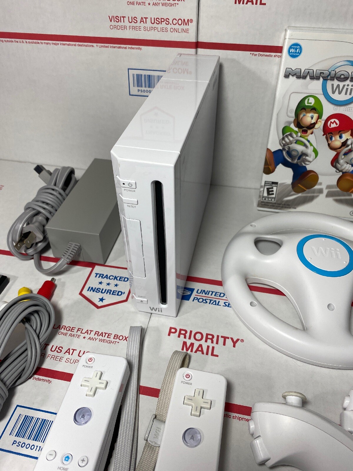 Nintendo Wii Bundle+ MARIO KART +Wheels+Wii Sports-EXCELLENT -NEXT DAY -WARRANTY