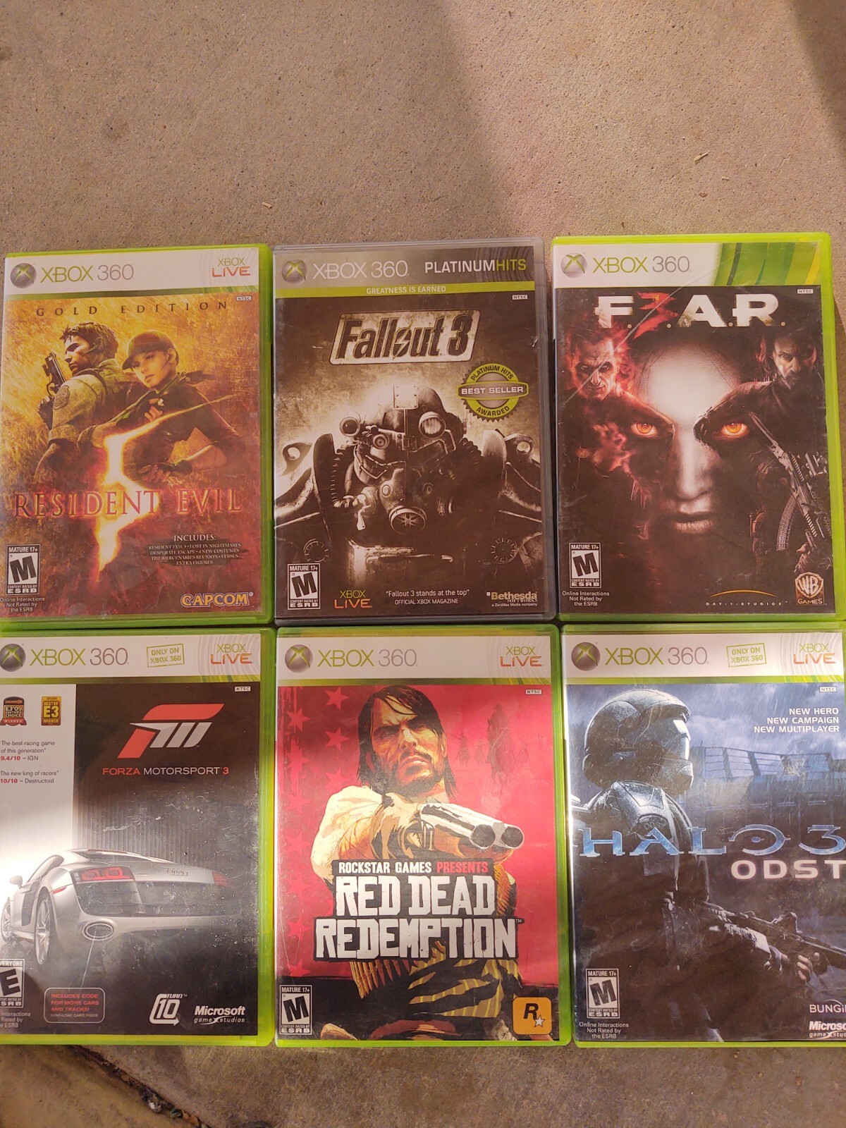 Xbox 360 Games 6 In Lot Resident Evil Gold,Fallout 3,Forza 3, Red Dead Redem