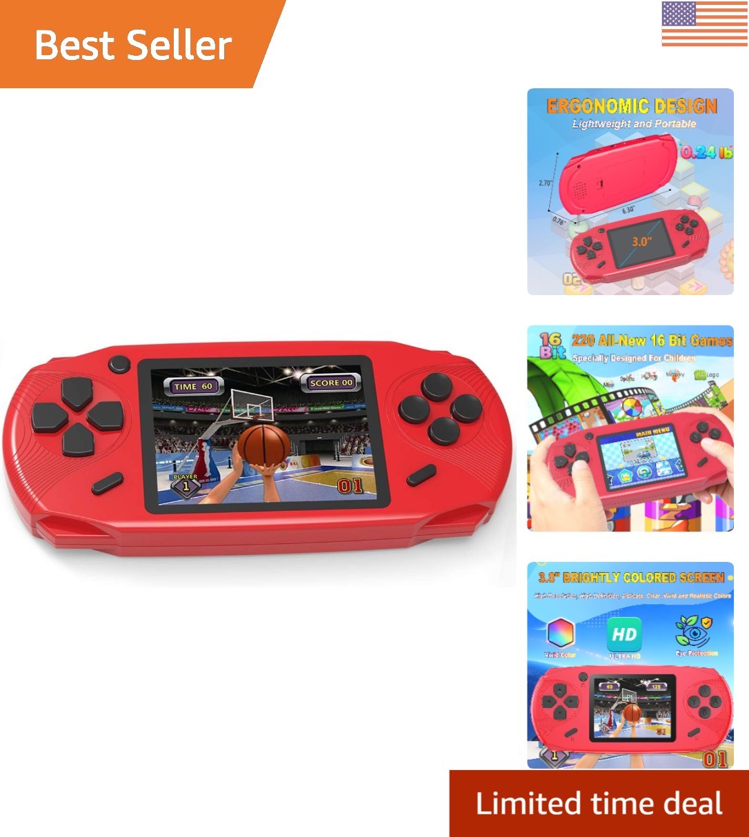 3.0-Inch Handheld Game Player for Kids – 220 Educational Retro Games Inside