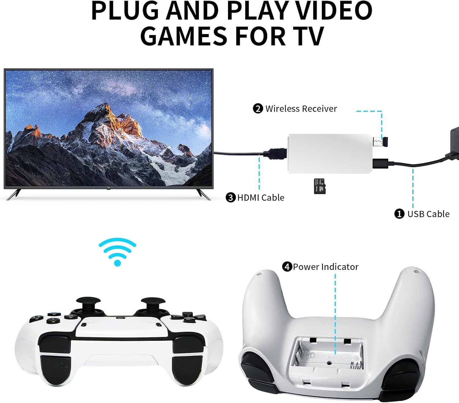 Retro Game Stick 64GB – 20,000+ Games, 4K HDMI, Dual Wireless Controllers, Plug