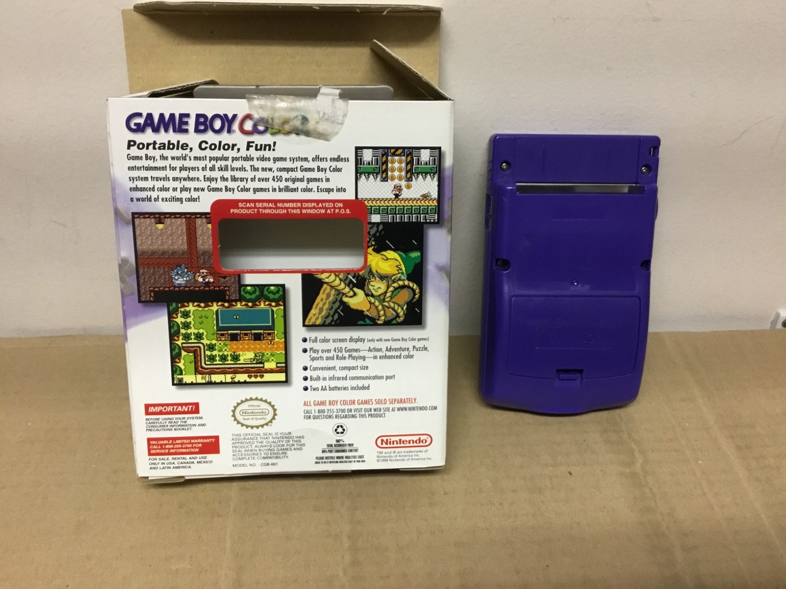 Used Nintendo Game Boy Color Hand Held Console Grape *Tested – Works* CIB