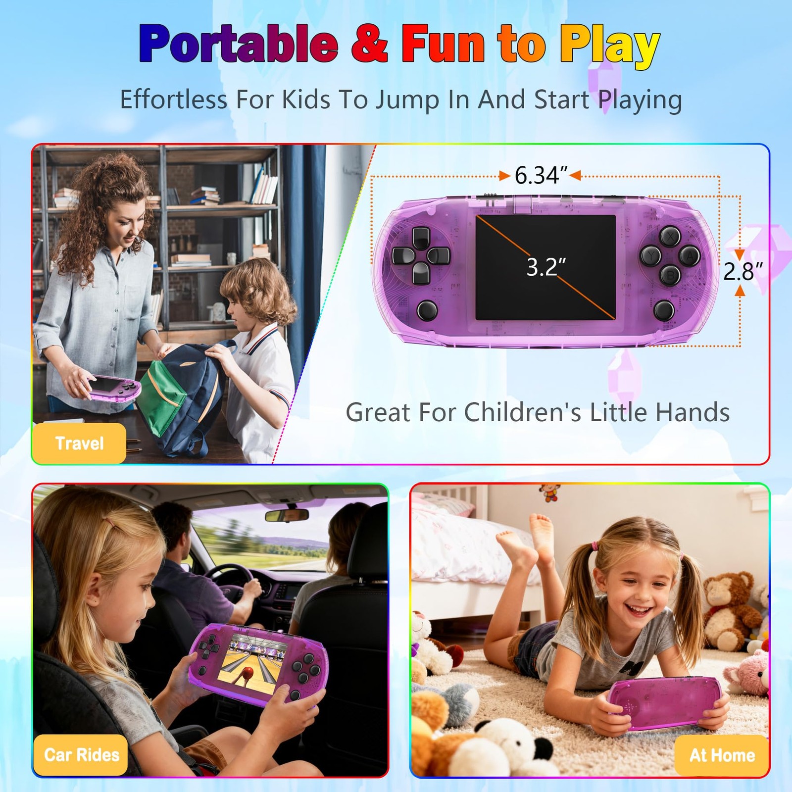 3.2″ IPS Large Screen Handheld Game Console for Kids Preloaded 100 Retro Video