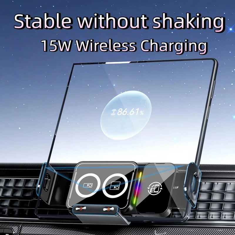 15W Universal Car Phone Wireless Charger Holder 90° Rotation Mount for Samsung G