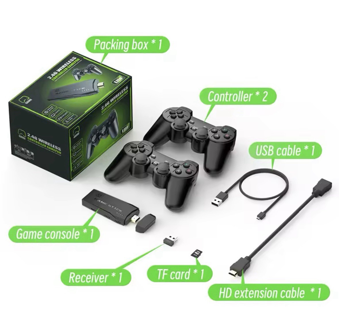 TV STICK HDMI 4K 64 GIGA 2 CONTROLLER CONSOLE 10000 GAMES RETRO PREINSTALLED