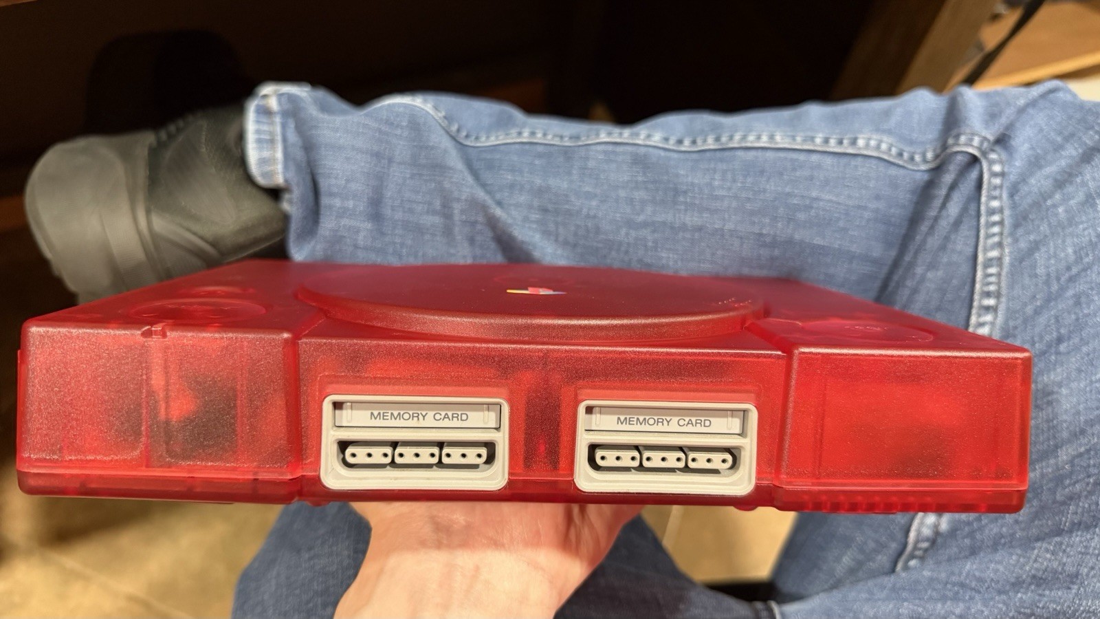 Red PlayStation 1 w/ XStation Recapped Laser Bear Controllers IGR MemCard Pro