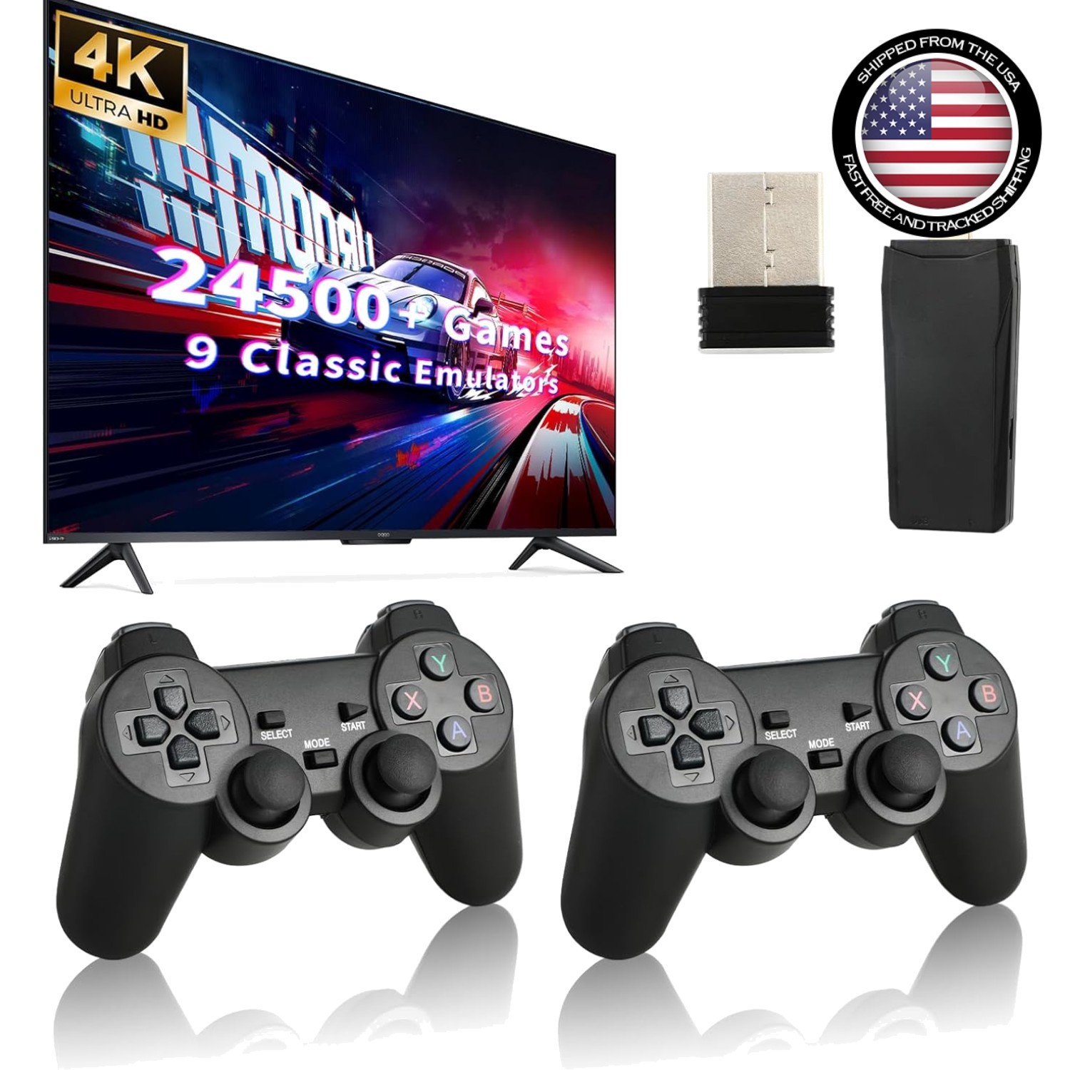 2-Player Wireless Retro Gaming Console with 4K Output – 24500 Games Included
