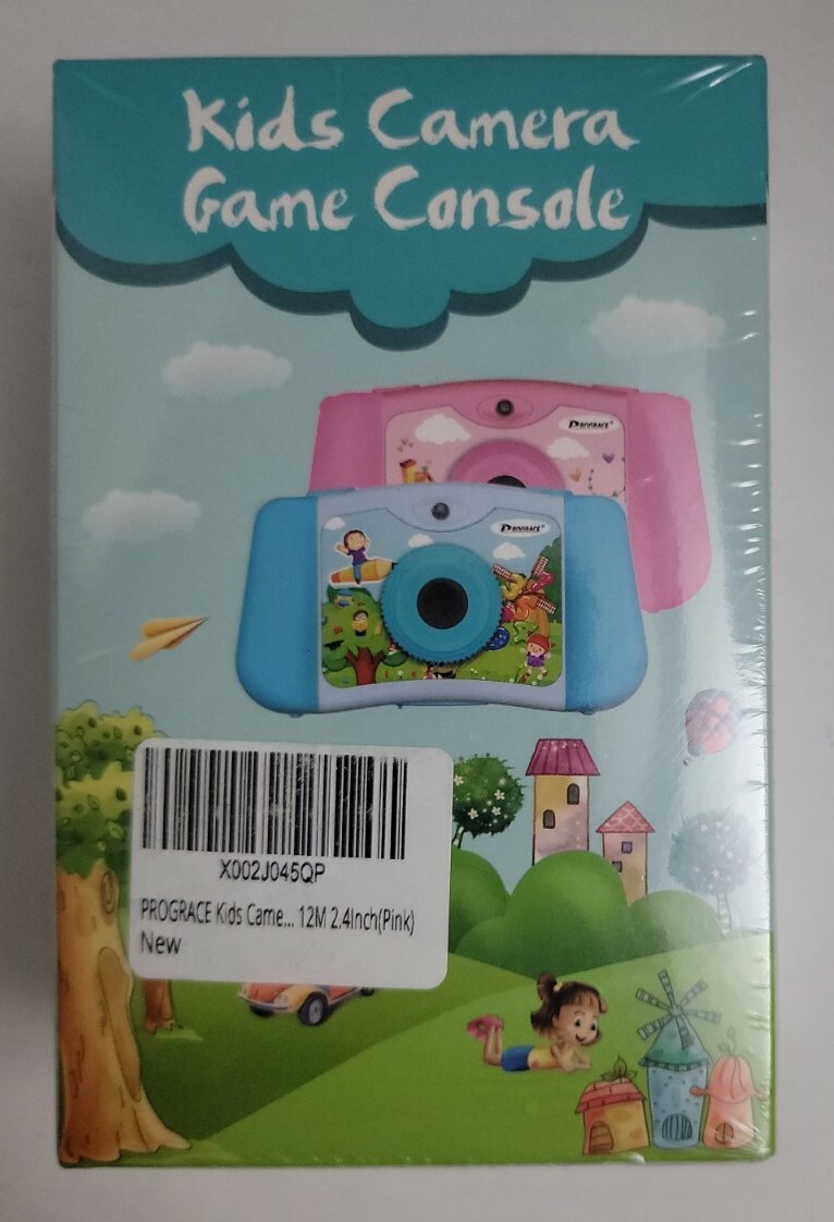 PROGRACE Kids Camera Portable Handheld Console Game for Toddler 4-12 – Pink.