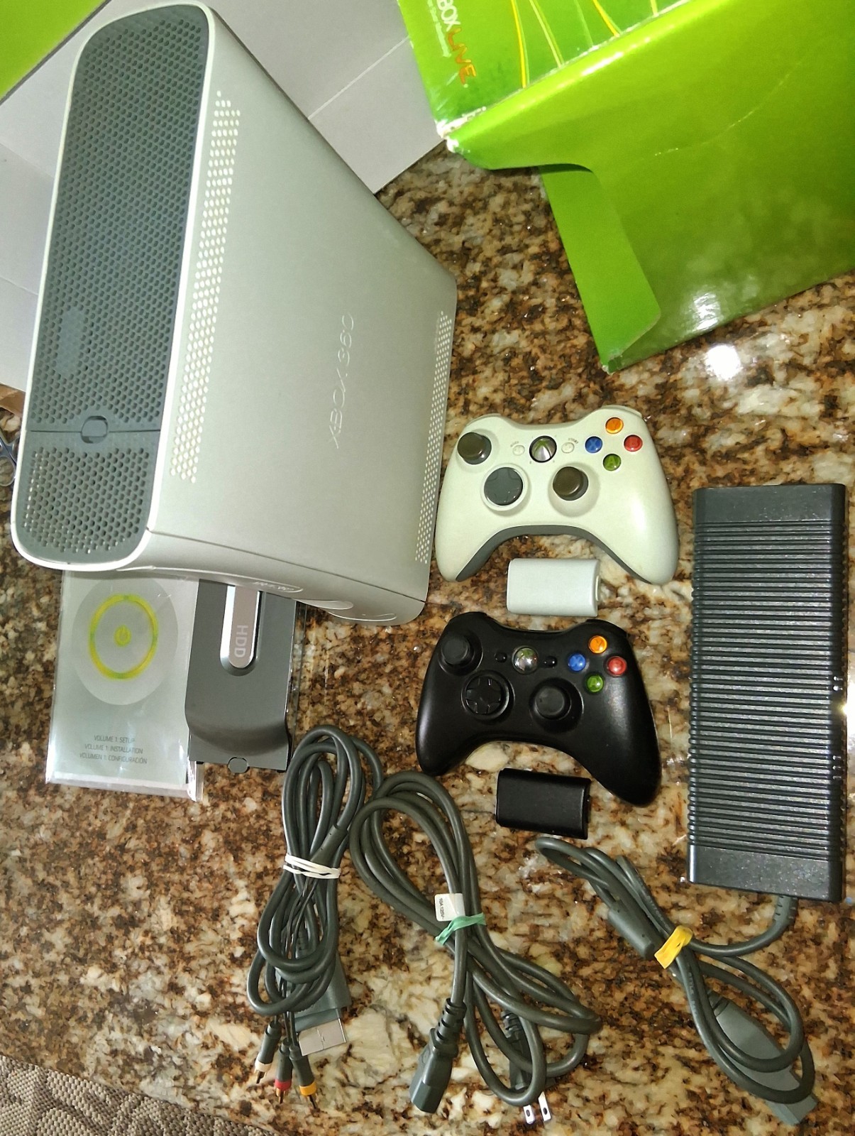 XBOX 360 ARCADE W/ 20GB HD AND 29 GAMES, 2 CONTROLLERS- EXCELLENT QUALITY
