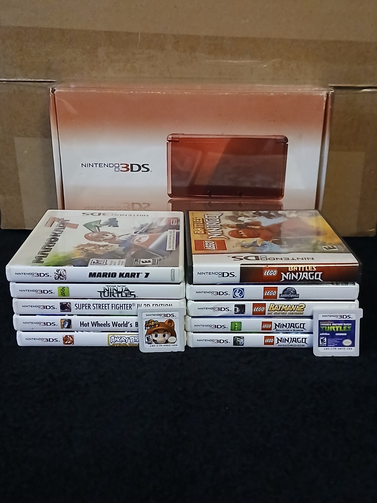 Nintendo 3DS Flame Red Handheld Console Complete w/Box & Charger w/12 Games Mint