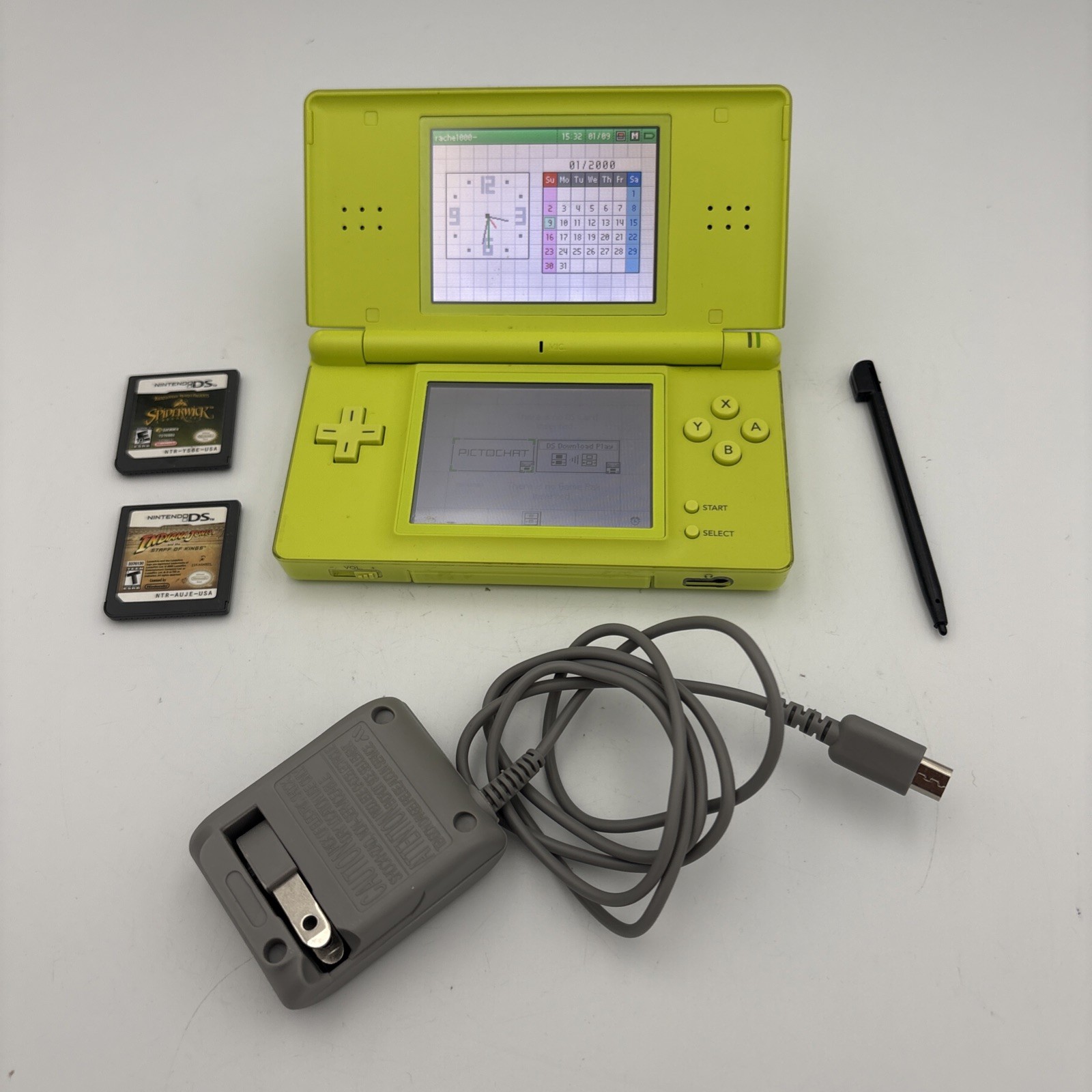 Nintendo DS Lite Lime Green Handheld W/ Charger and Stylus 2 Games New Battery!