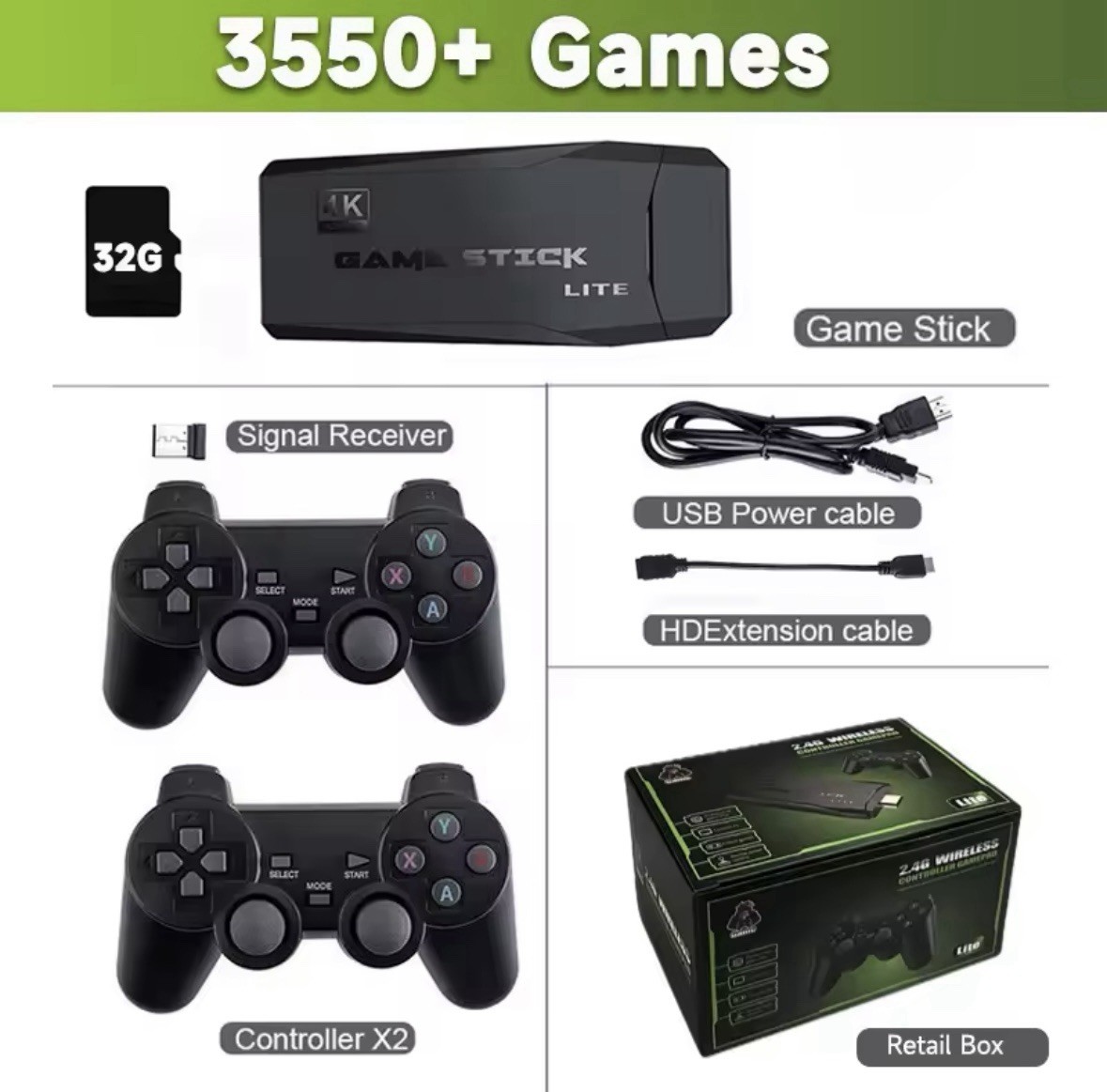 TV STICK HDMI 4K 64 GIGA 2 CONTROLLER CONSOLE 10000 GAMES RETRO PREINSTALLED