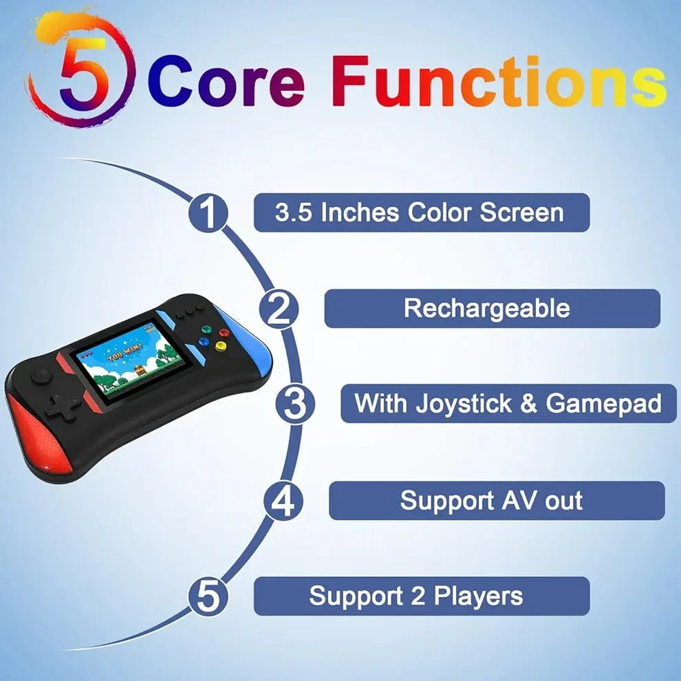 X7M 3.5” LCD Screen Retro Handheld Video Game Console Rechargeable Battery