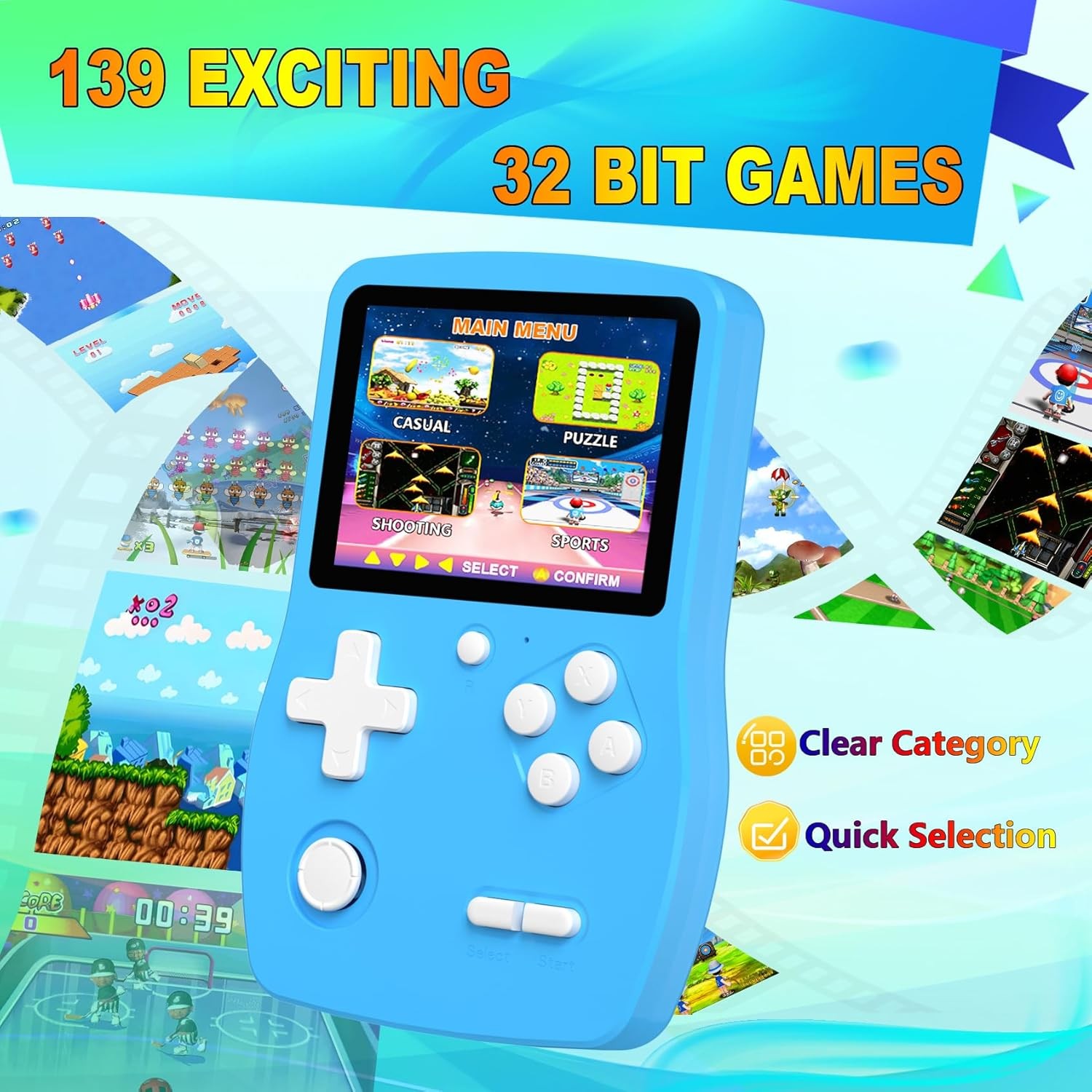 32 Bit Handheld Games for Kids Preloaded 139 Video Games Blue