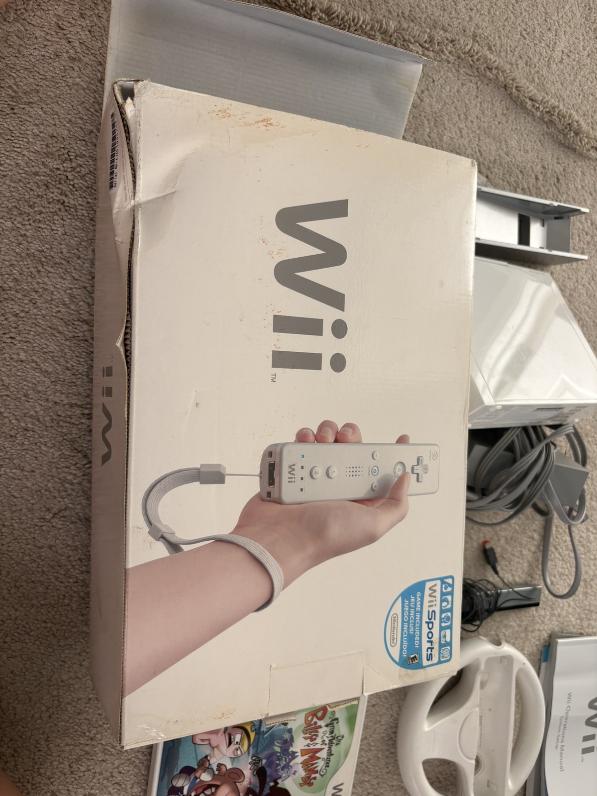 Nintendo Wii Bundle With 6 Games, Console Stand, Plug, Sensor & NO controllers