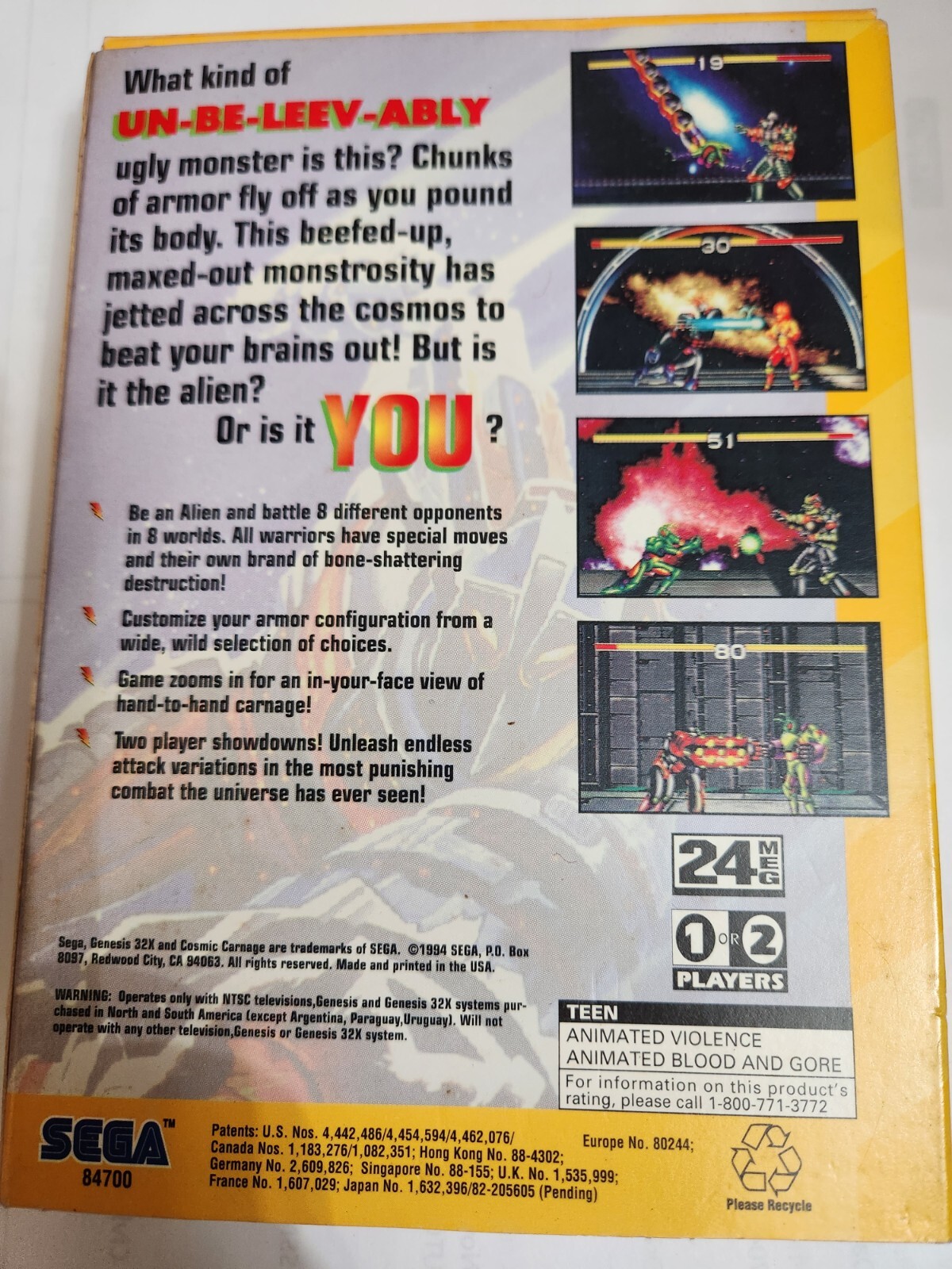Used Sega Genesis 32X Cosmic Carnage Game with Box, Instruction Booklet!