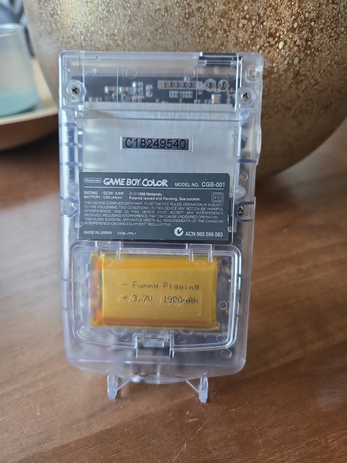 Clear FPGBC Gameboy GBC Funnyplaying IPS Screen USB-C Recharge W/ Gold Buttons