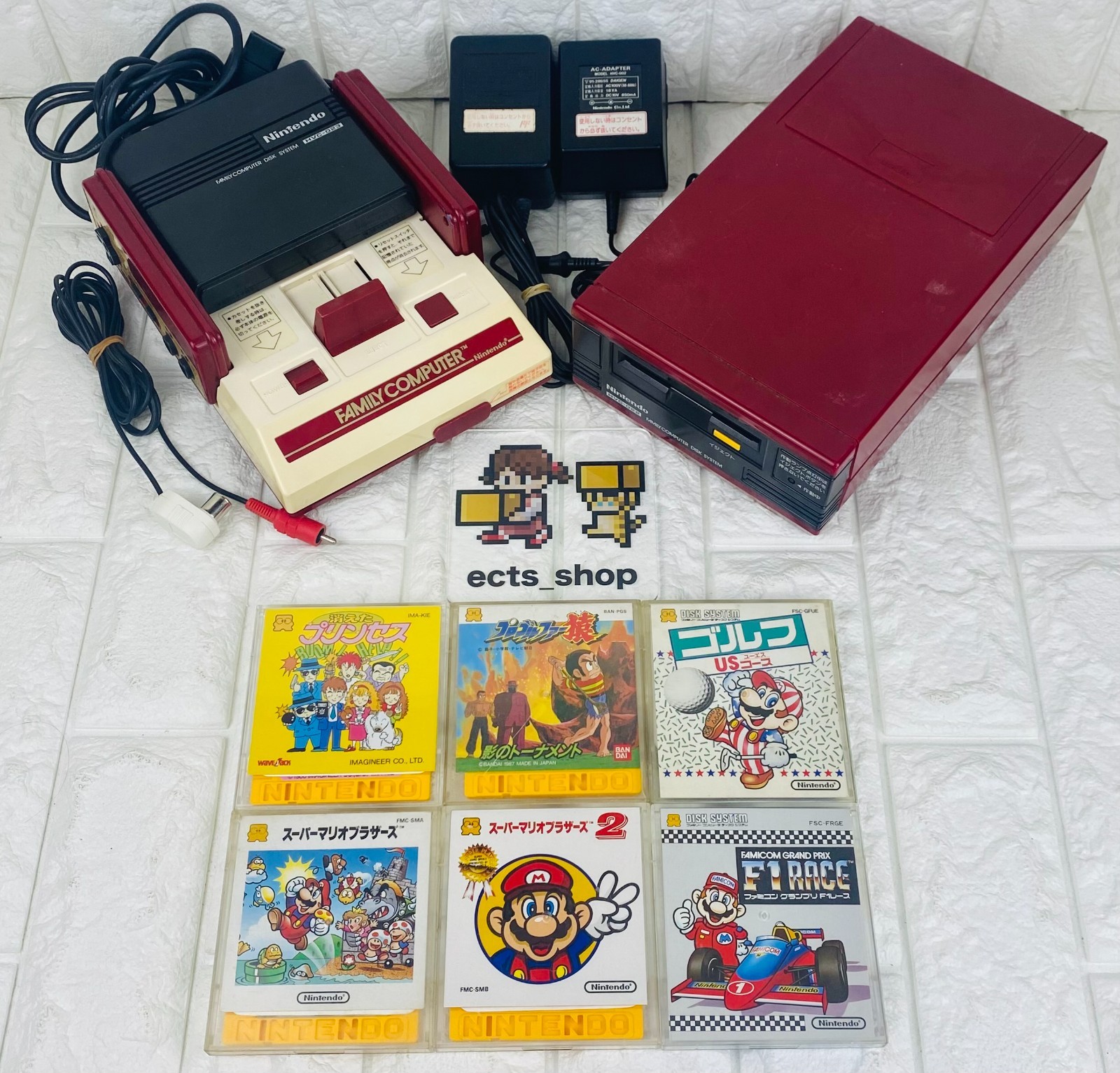 Nintendo Famicom & Disk System Bundle HVC-001 HVC-022 6 Games Tested Japan #DS05