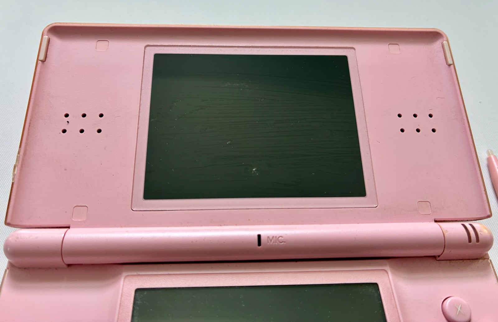 Nintendo DS Lite Handheld Console with Stylus and GBA Cover. Works, Cracks- Pink