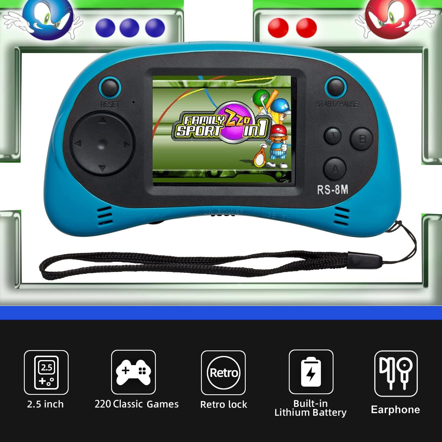 16 Bit Kids Handheld Games Built-In 220 HD Video Games, 2.5 Inch Portable Game P