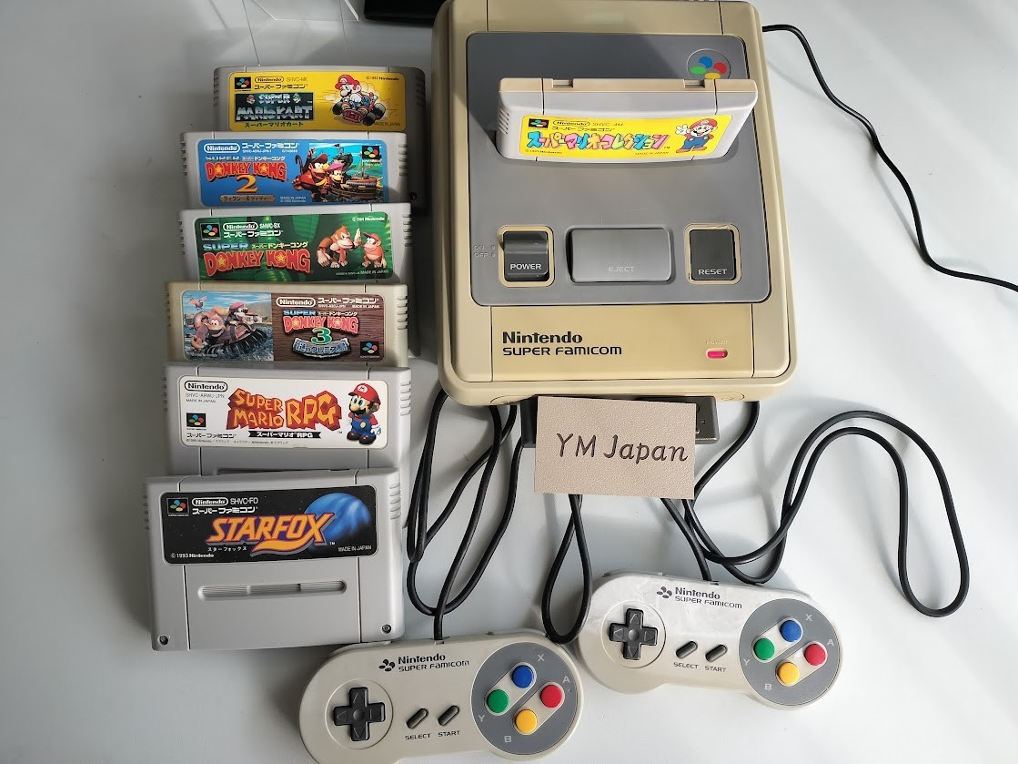 Nintendo Super Famicom Console Complete Set w/3 Donkey Kong Games Tested Japan