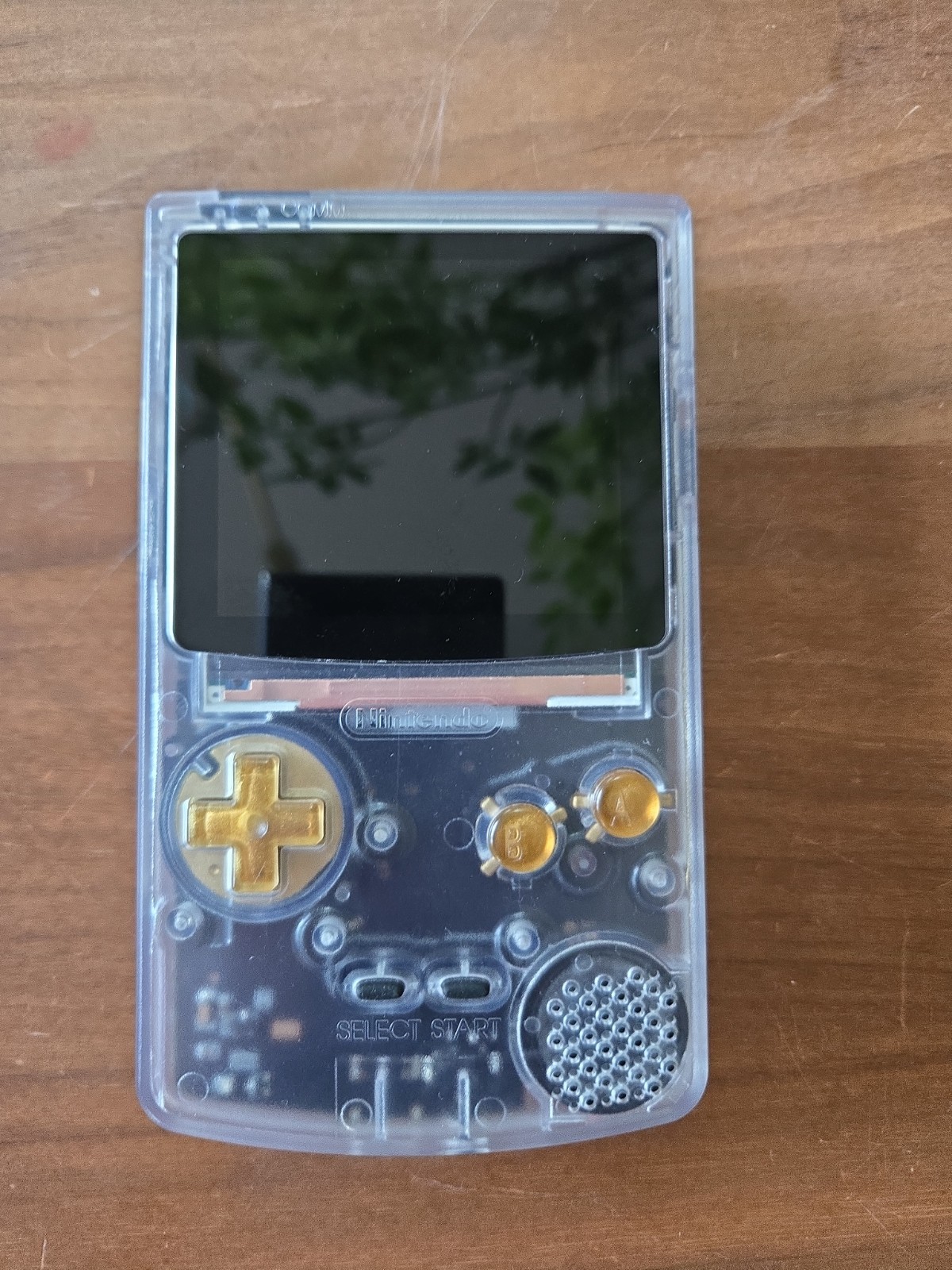 Clear FPGBC Gameboy GBC Funnyplaying IPS Screen USB-C Recharge W/ Gold Buttons