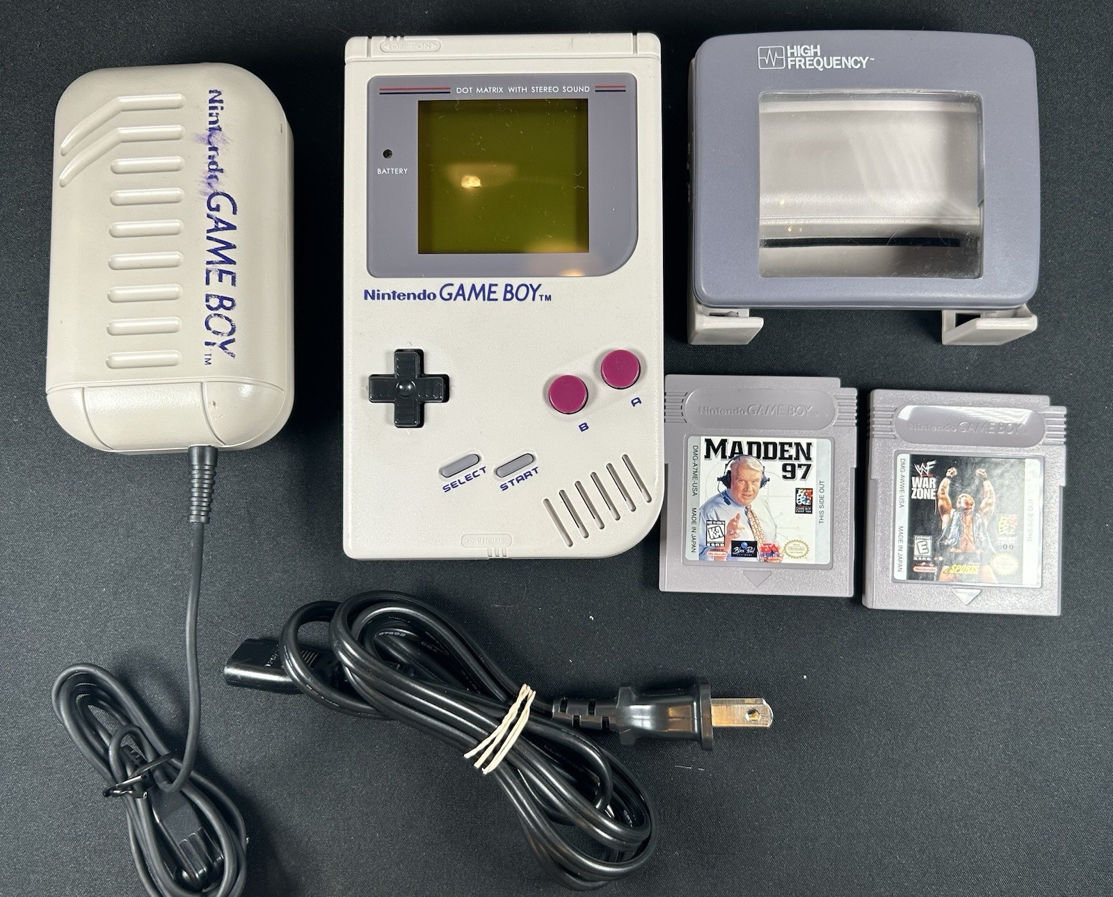 Nintendo Game Boy DMG-01 Gray Handheld Console – 2 Games, Power Pack, Light