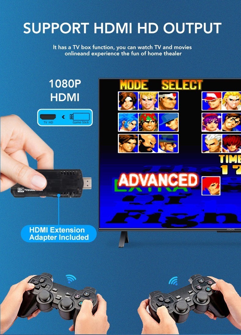 8K 64G HDMI TV Video Game Stick X8 Gaming Console Gamepad 2 Wireless Controller