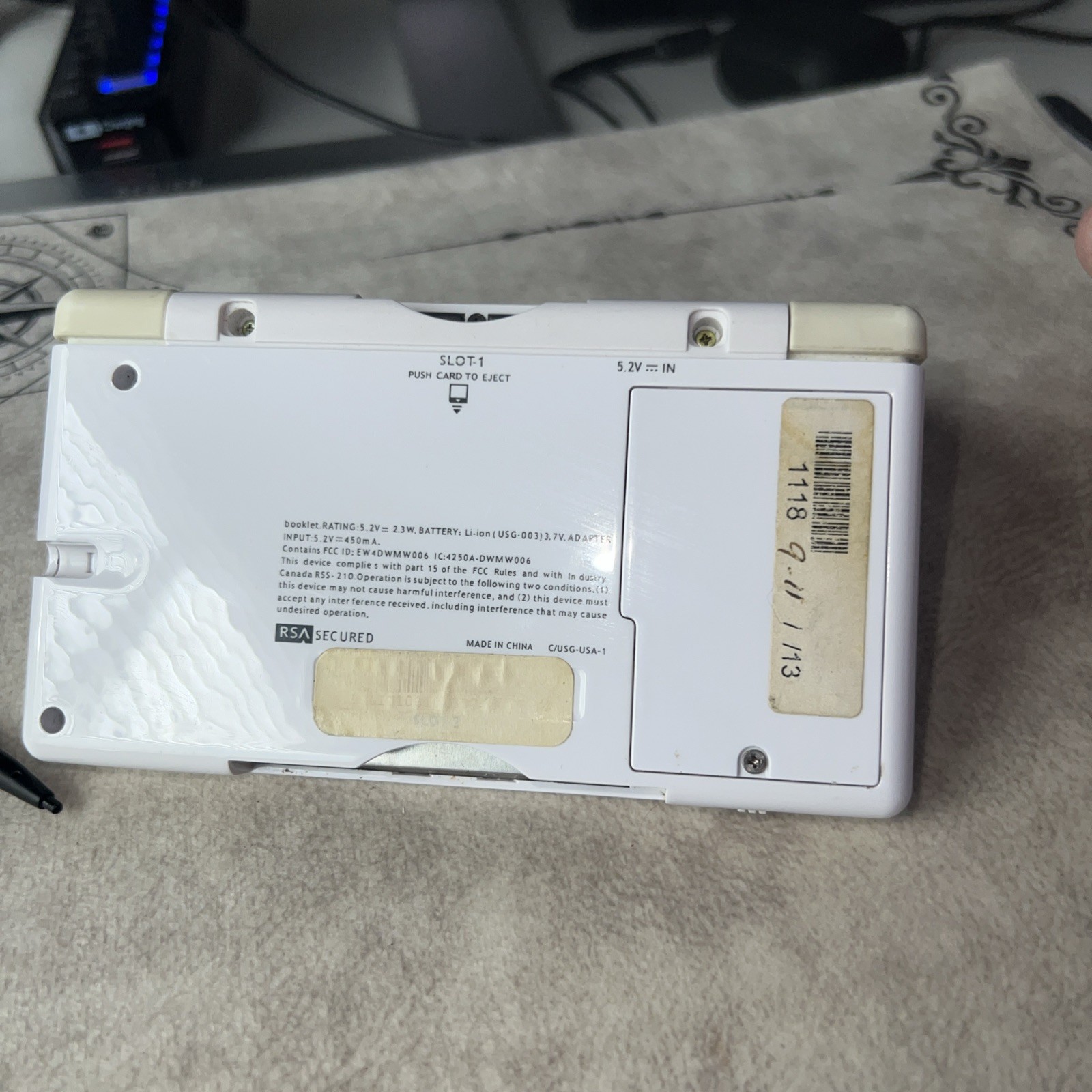 Nintendo DS Lite Handheld System White Working Tested Charger, Mario Game