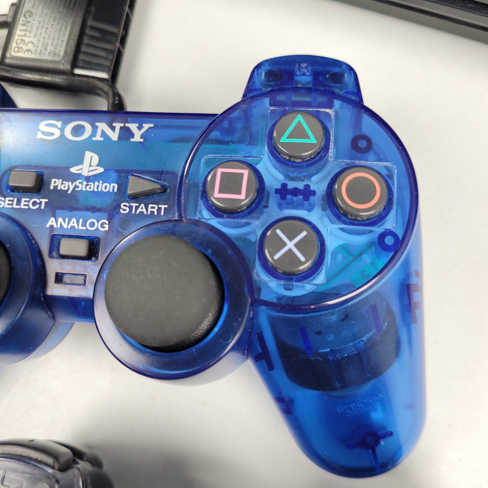 Sony PlayStation 2 Ps2 Fat Console SCPH-35001 2 Controllers Blue Clear Cables