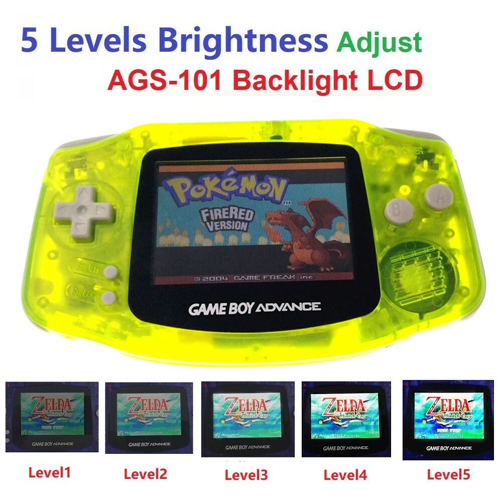 Clear Yellow AGS-101 Backlight Backlit Screen Game Boy Advance GBA game Console