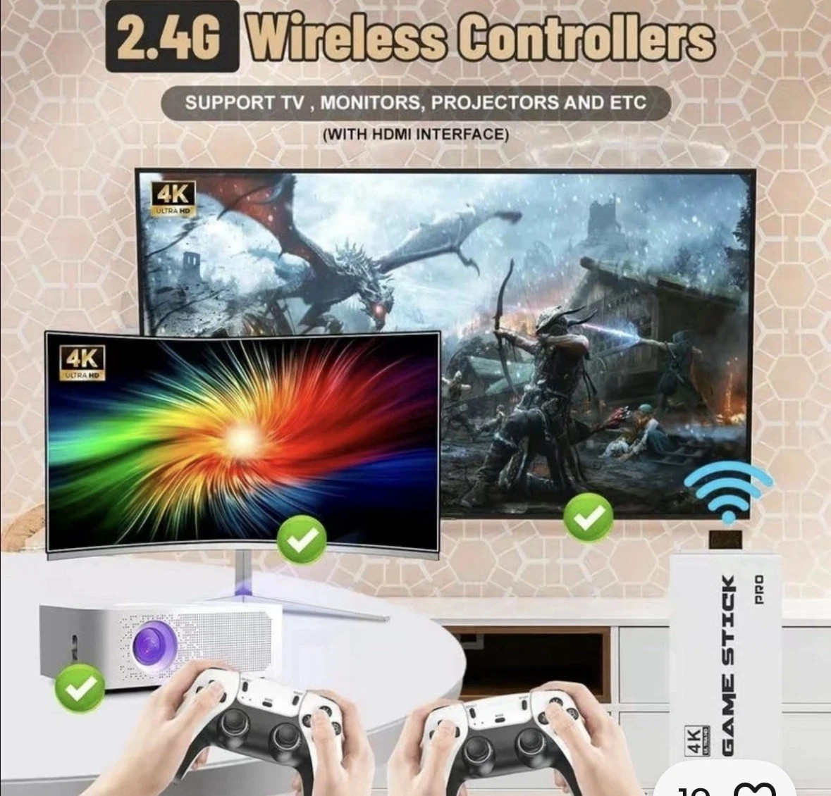 M15 Game Stick Pro 4k HDMI Wireless Retro Console, 2 Wireless Controllers, 128GB