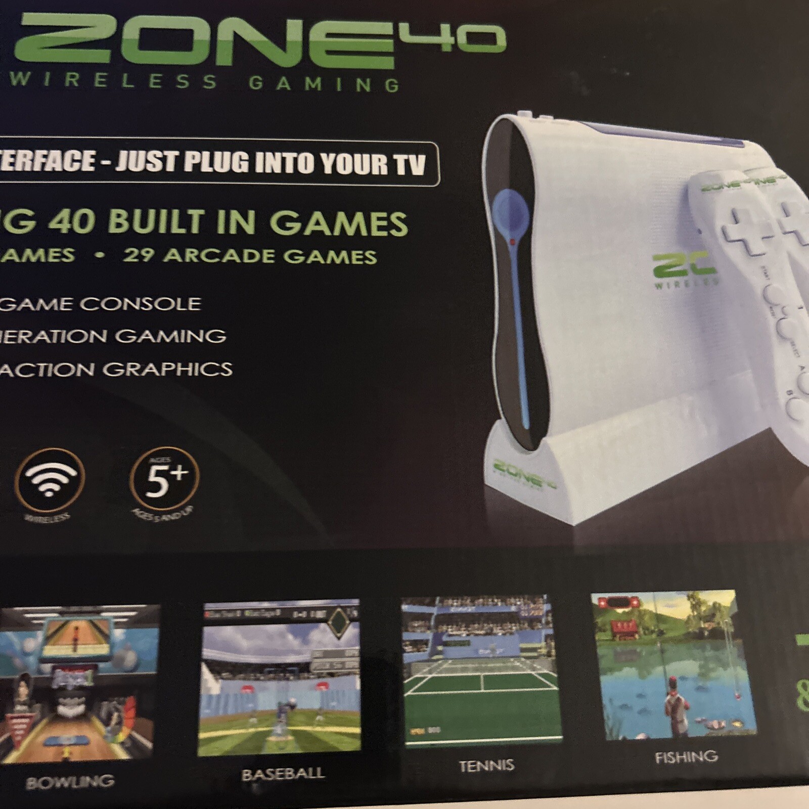 Zone 40 Wireless Remotes Gaming 40 Games 11 Sports 29 Arcade Plug & Play