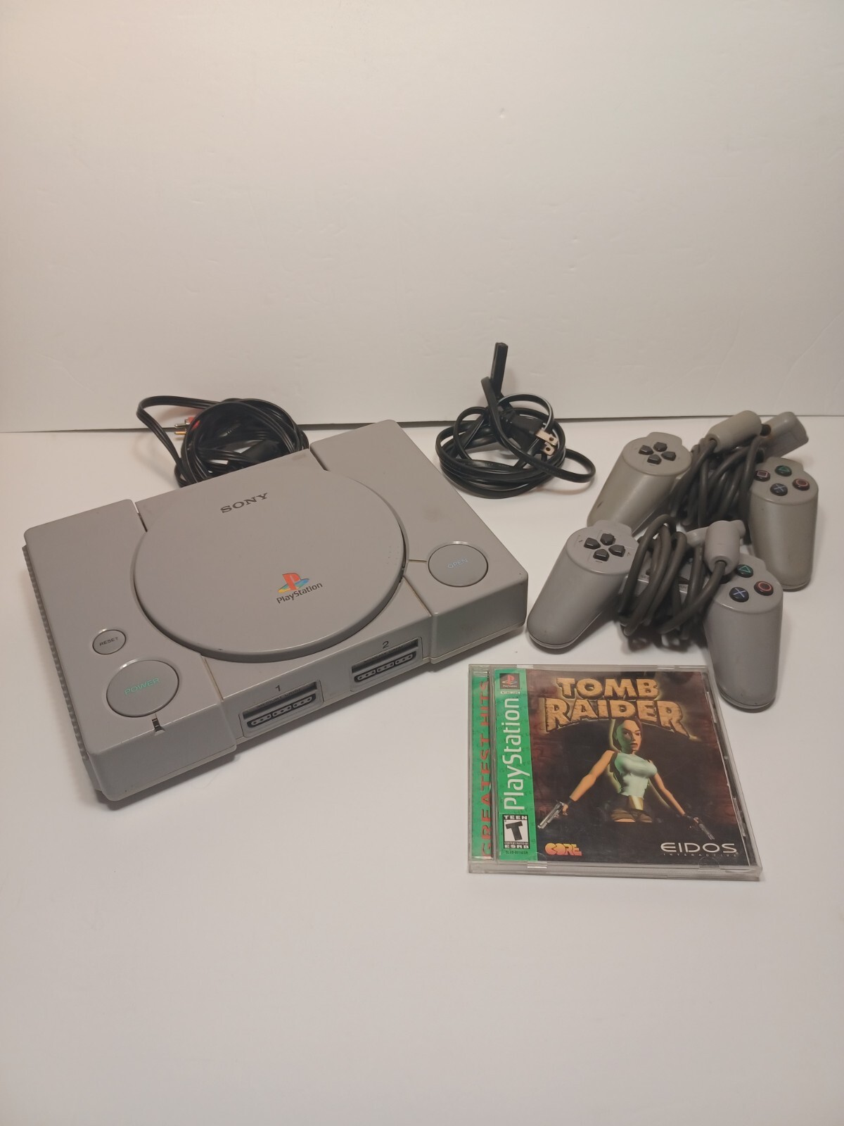 Sony PlayStation 1 Game Console Bundle W/Controllers, Cables, and Game READ