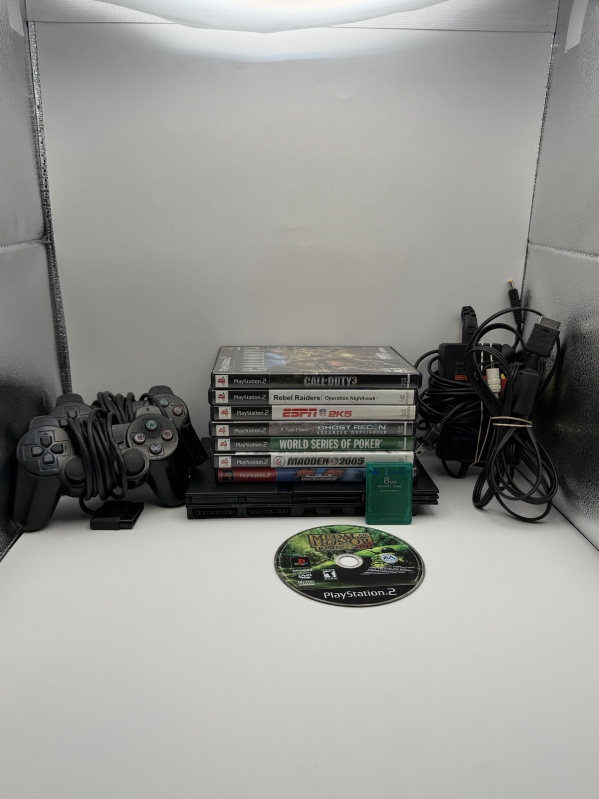 Sony PS2 Slim Black Console Bundle Lot – Controllers, Games Memory Card & Cables
